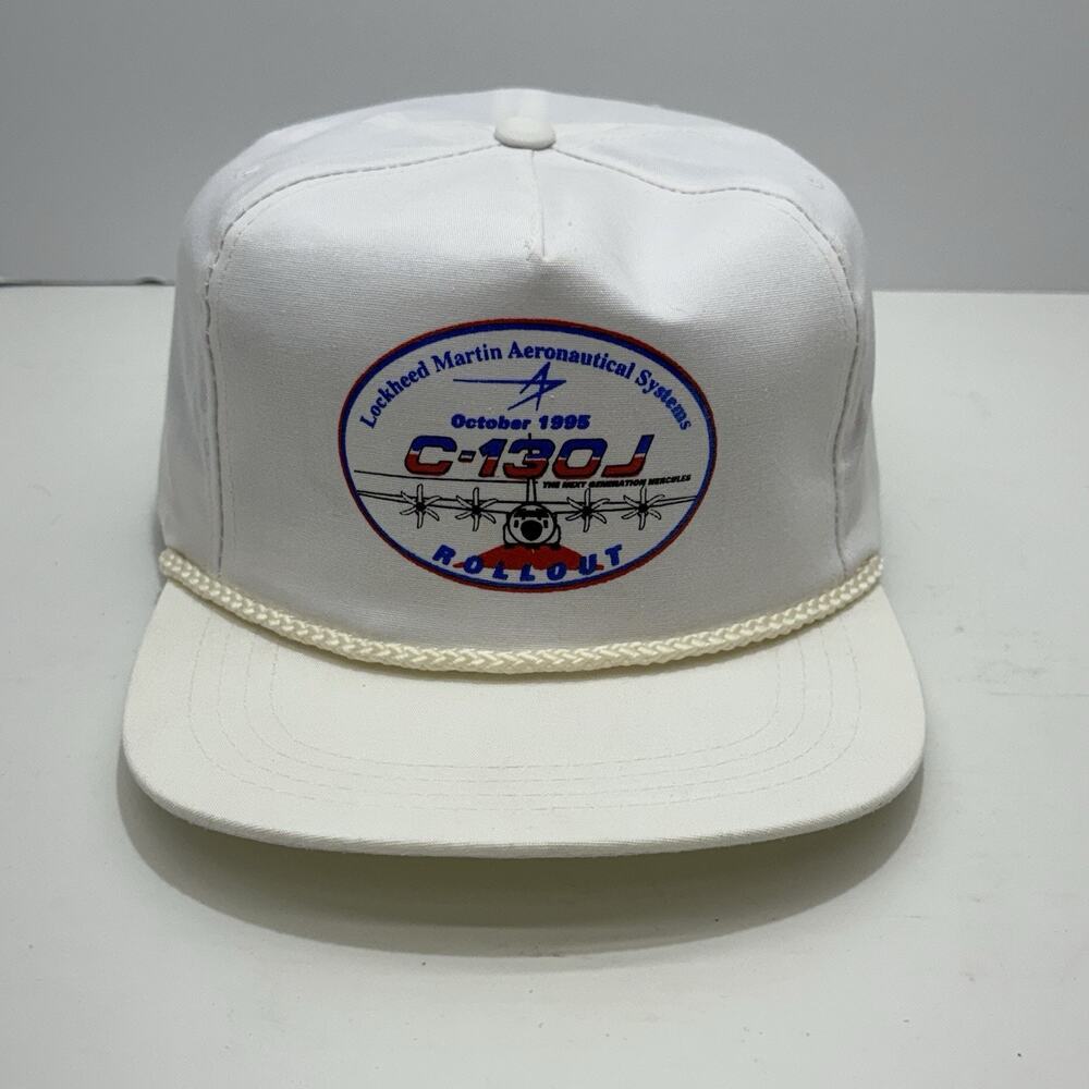 vintage 1995 white Lockheed Martin C-130J "Rollout" rope snapback hat